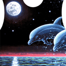 "Two Dolphins" UV Black Light Fluorescent Glow All Over Full Print Mens T-shirt